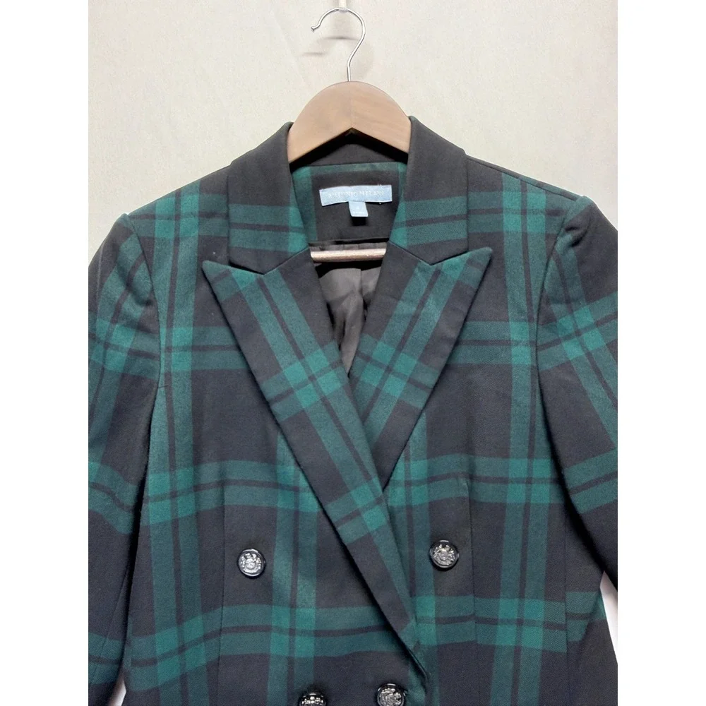Antonio Melani‎ Blazer Jacket Womens 4 Green Black Plaid Double Breasted Formal